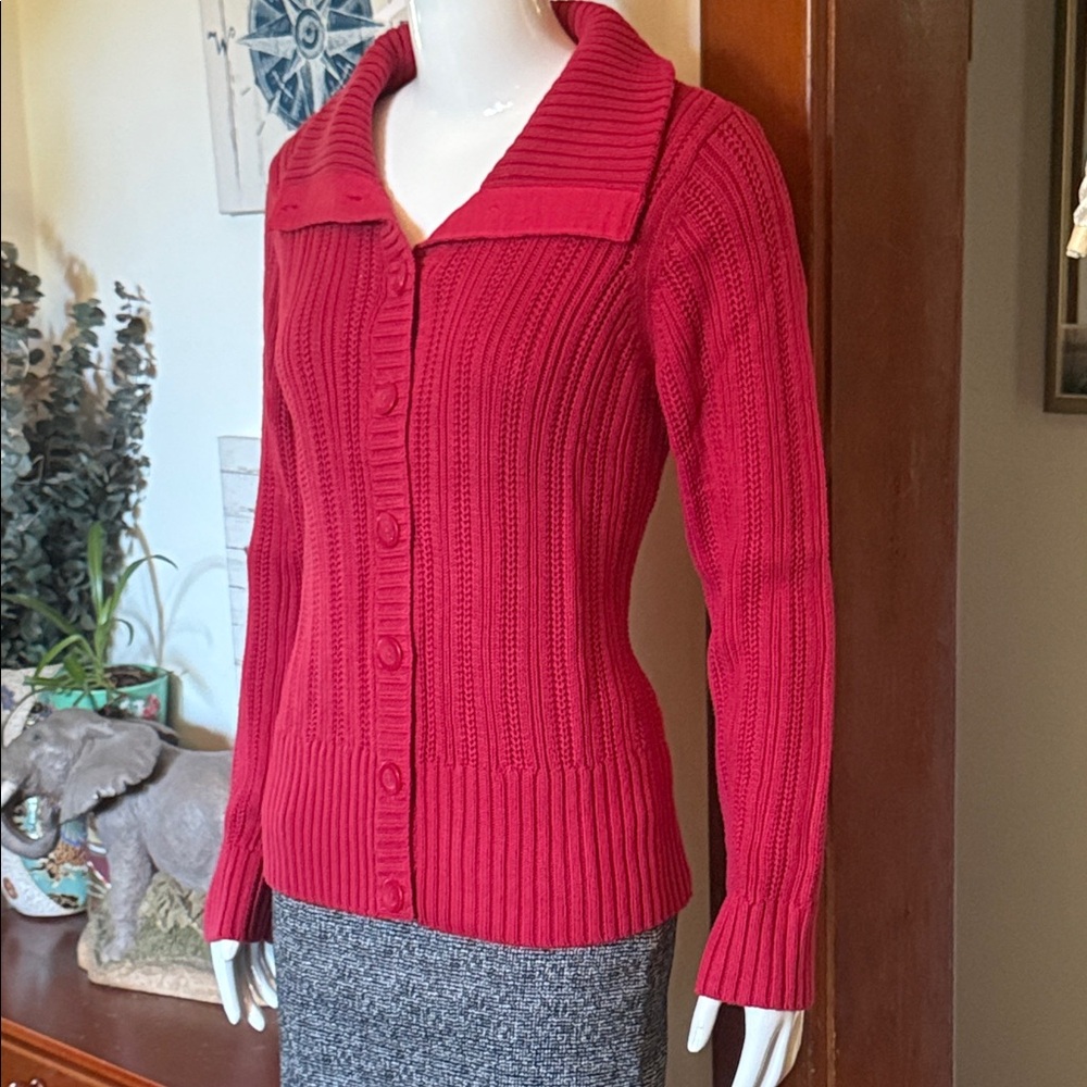 NWT northern reflections size small cotton  Elegant Ribbed Cardigan in Rich Red